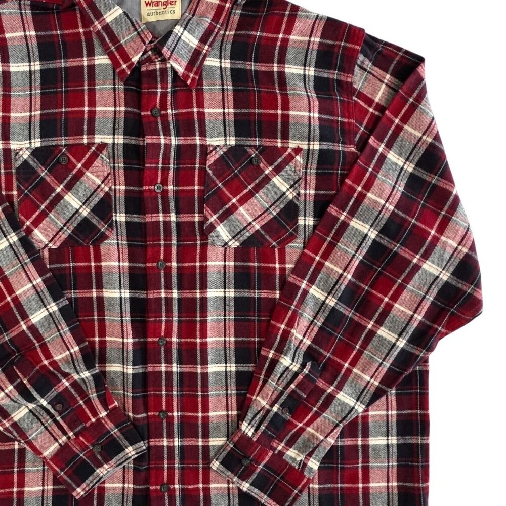 Wrangler Red Black Plaid Flannel Cotton Long Sleeve Button Up Shirt Mens 2XT NWT - Picture 4 of 10